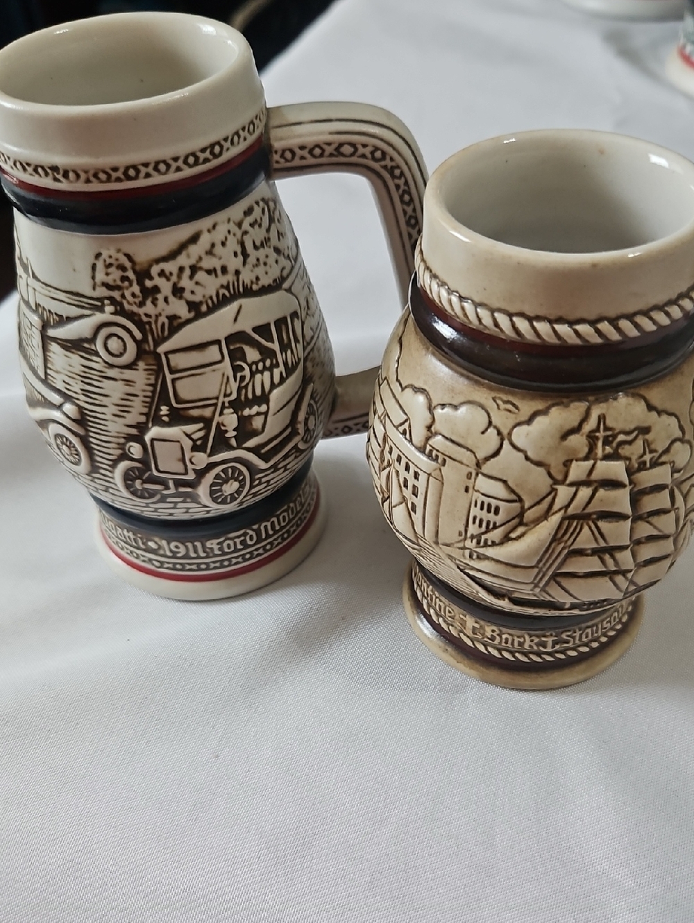 1982 Avon Ship and Model- T design beer steins made in Brazil.